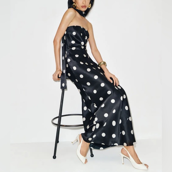 Reformation Oren Silk Dress In Moon Dot, NWOT, NEVER WORN, NO FLAWS. - Picture 5 of 12